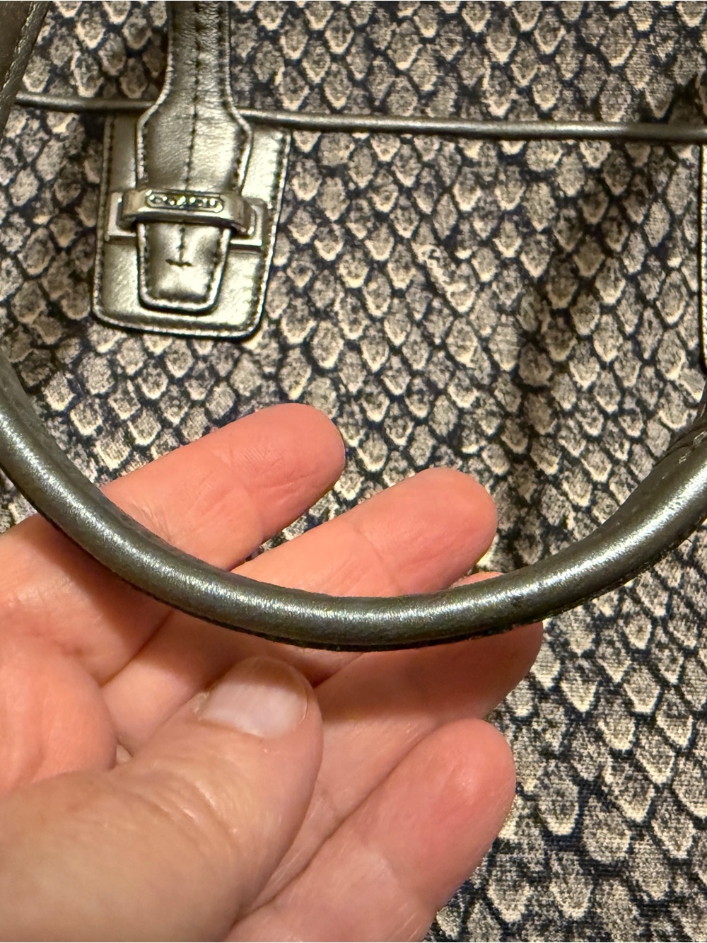 Coach Gray Python Patterned Tote with Metallic Trim - Picture 5 of 15